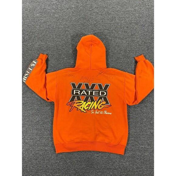 VTG Jerzees Sweatshirt Mens Large Orange Fleece Pullover Hoodie XXX Rated Racing - Picture 1 of 12